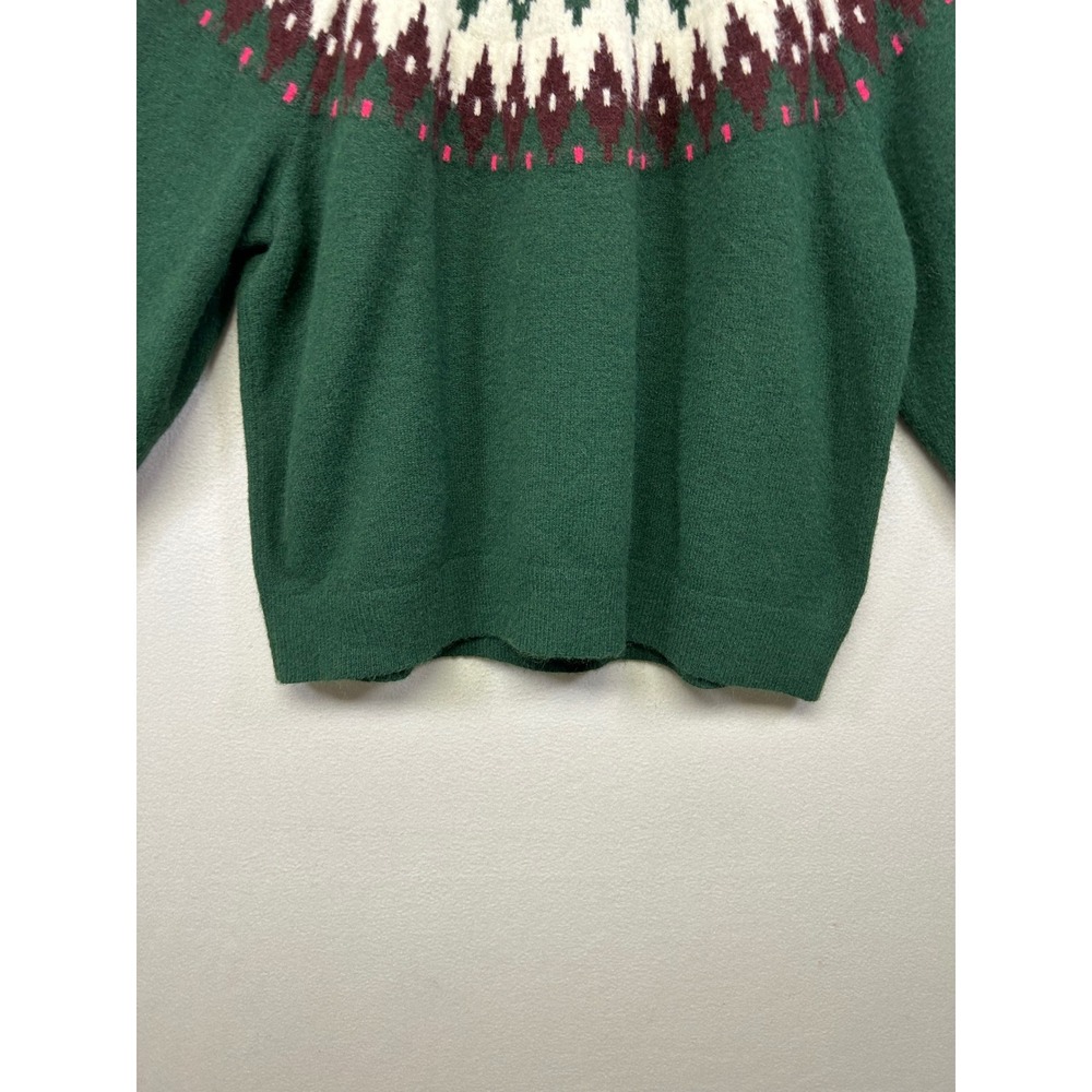 Fair Isle Cabin Lands End Womens 3X Green Mock Neck Button Cuff Sweater 9587 - Picture 8 of 9